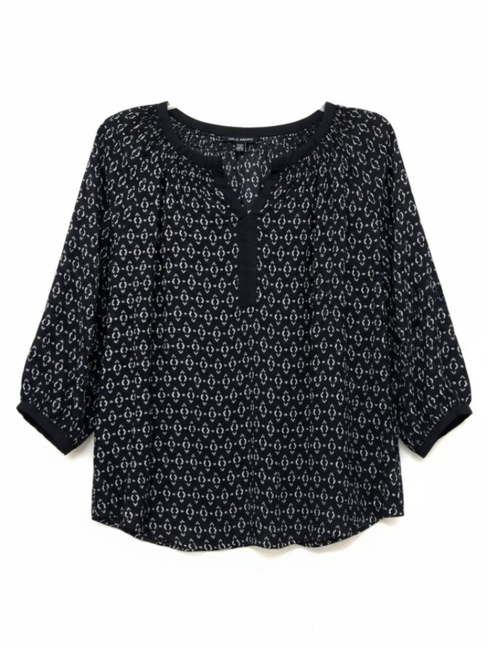 Zac & Rachel* Black & White Geometric Smocked Neck Blouse* Size: XL